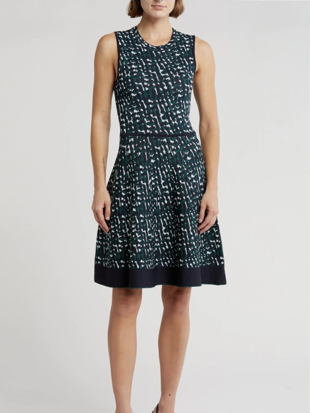 Eliza J Green- Navy Sleeveless Geometric Knit Fit & Flare Sweater  Dress Sz.PL - Picture 5 of 16